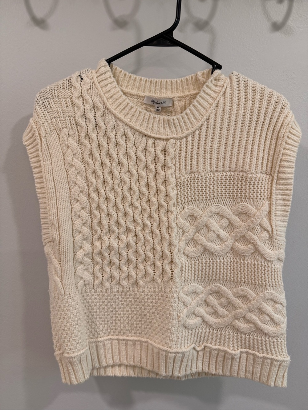 Madewell Ivory Mixed Cable Knit Crewneck Sweater Vest